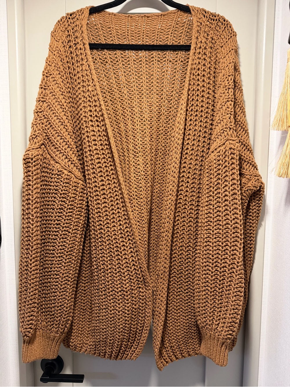 Chunky Open-Front Cardigan Sweater - Camel